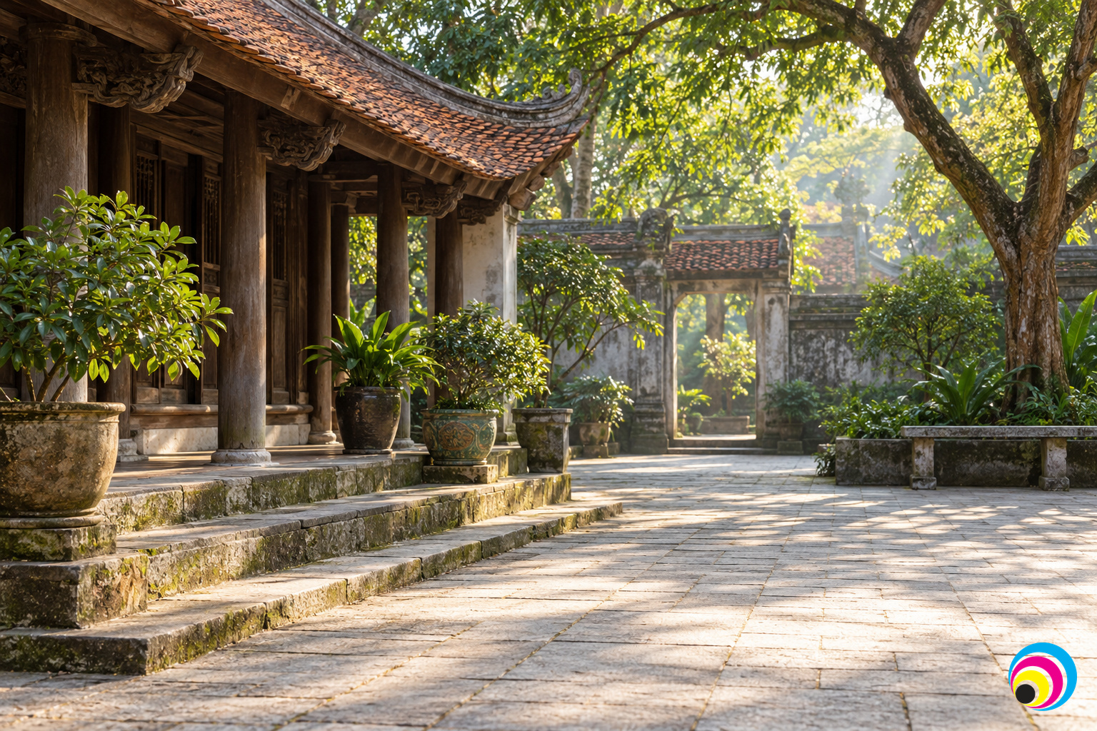 Giải hạn là gì? Hiểu niềm tin và giữ quyền lựa chọn Lối đi yên tĩnh trong sân chùa Việt Nam buổi sớm, minh họa câu hỏi giải hạn là gì.